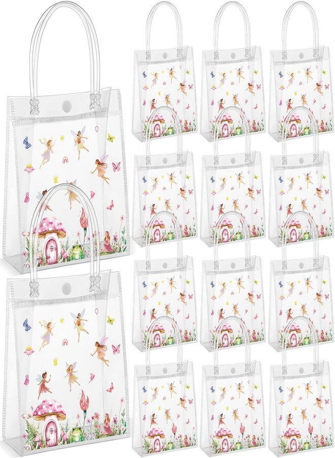 SilTriangle 24 Pcs Fairy Party Favor Clear Gift Bags with Handles, Woodland Mushroom Goodie Gift Candy Treat Bags for Garden Baby Shower Birthday Party Events Supplies - Image 1